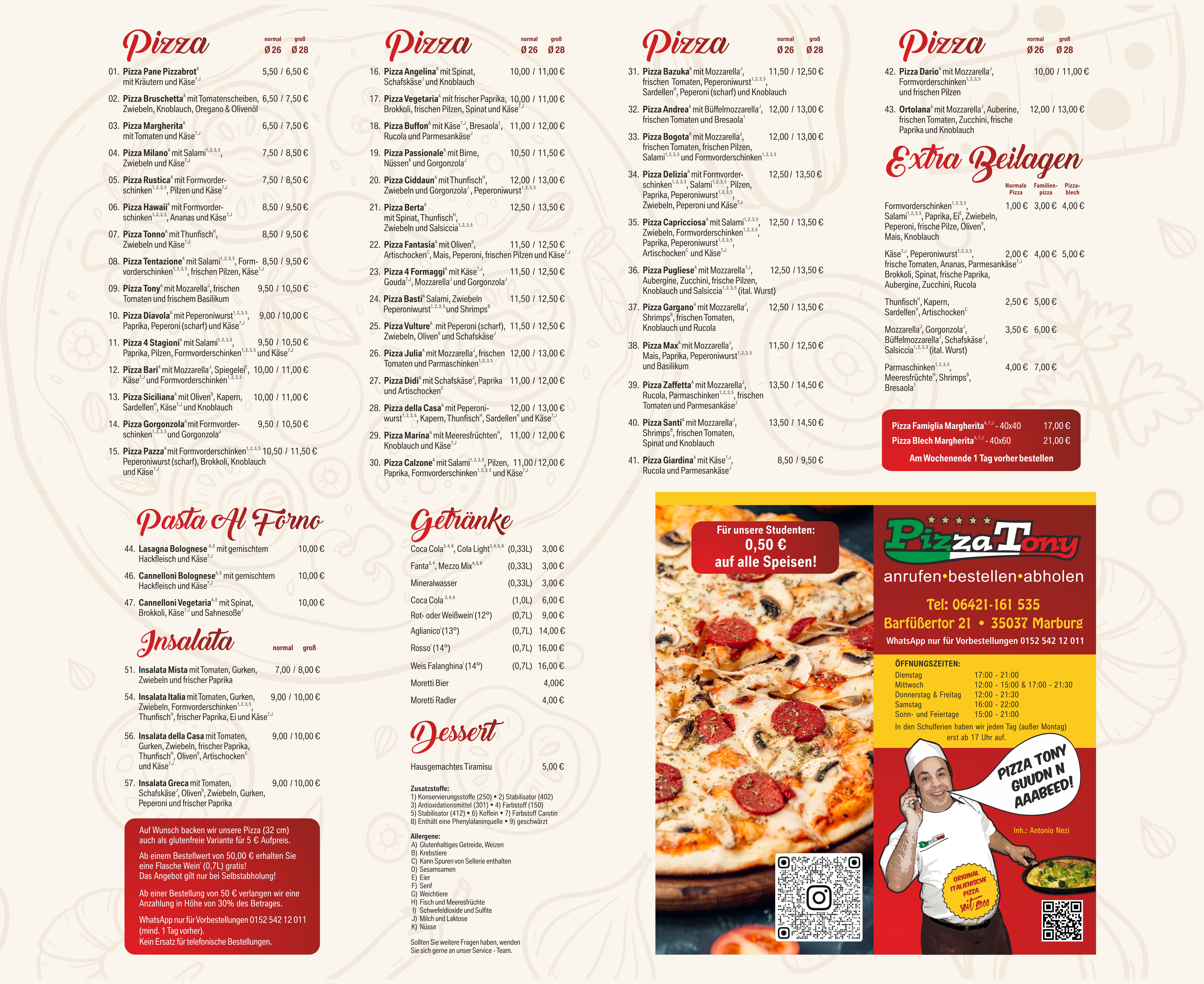 Pizza Tony Menü – Pizze