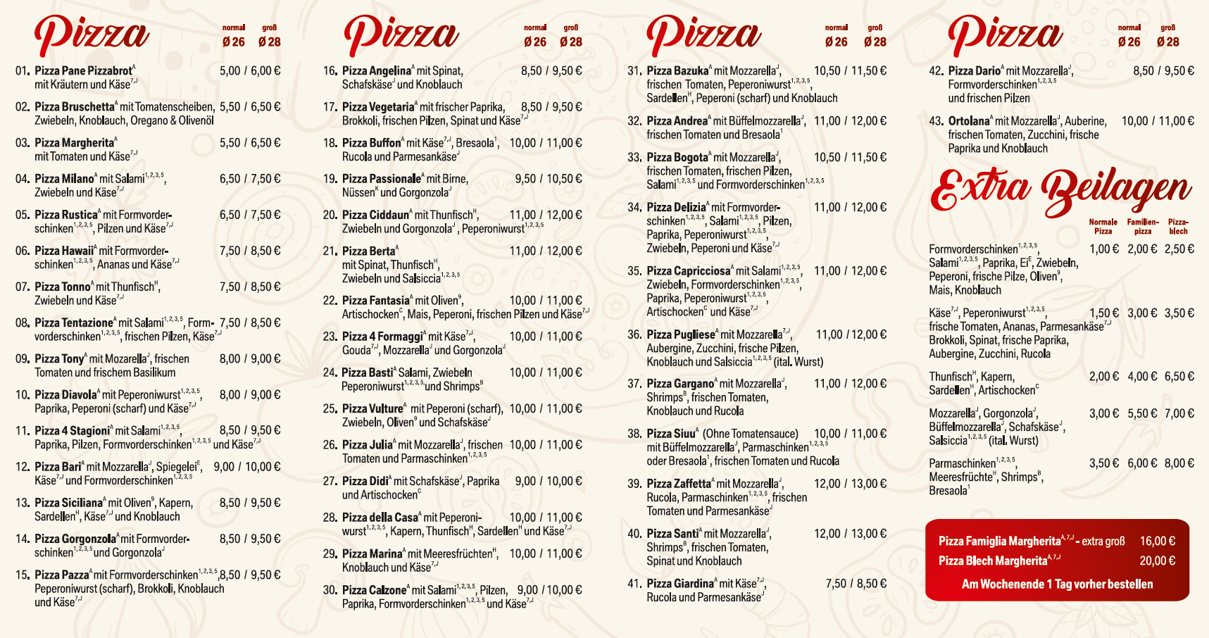 Pizza Tony Menü – Pizze
